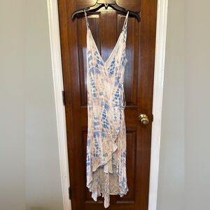 Blue and Light Pink Wrap Dress
